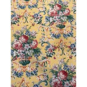 Vtg Floral Drapery Drape Panels (2) Yellow Chintz 90x47 French Country Curtains